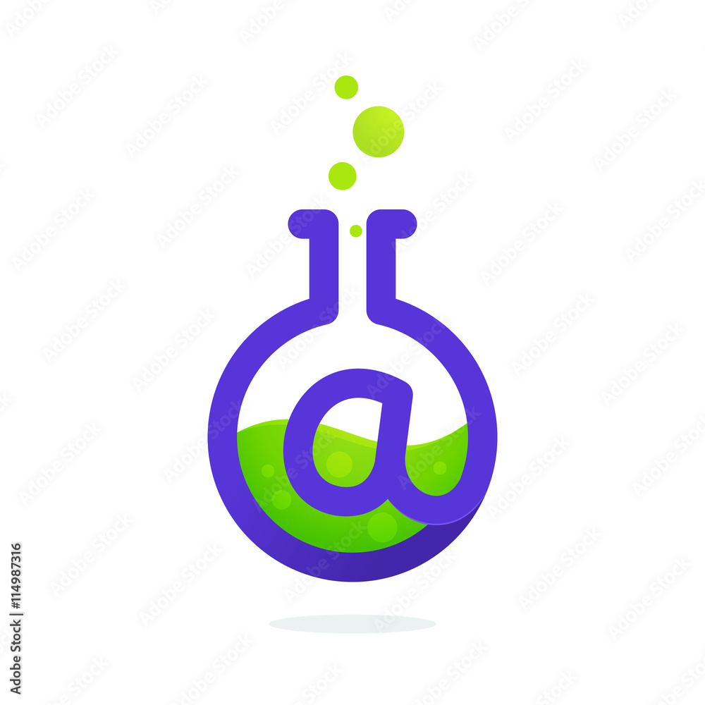 Letter A logo in laboratory beaker.