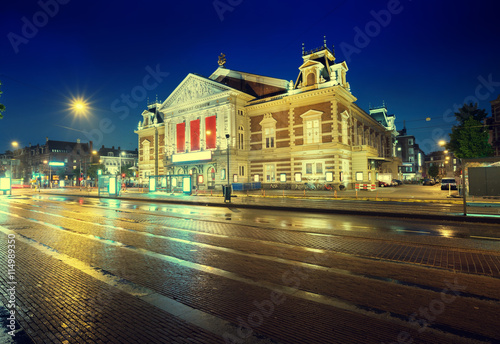 Canvas Print Concert building in Amsterdam at night, Netherlands