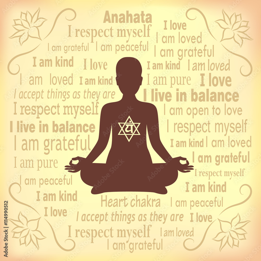 Meditating woman. Anahata chakra affirmation.