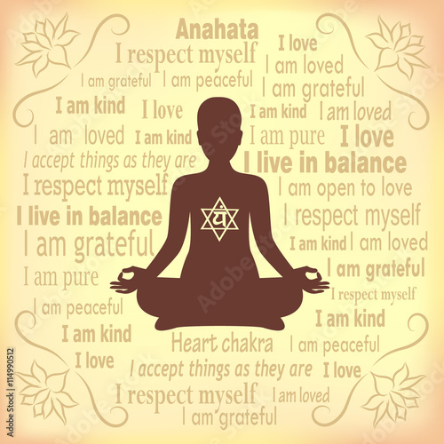 Meditating woman. Anahata chakra affirmation.