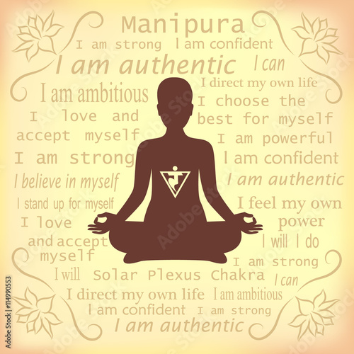 Meditating woman. Manipura chakra affirmation.