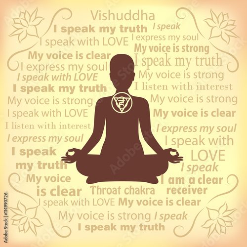 Meditating woman. Vishuddha chakra affirmation.