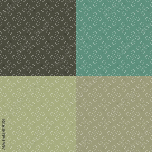 Simple geometric seamless pattern set. Rounded white geometric shapes on colors background