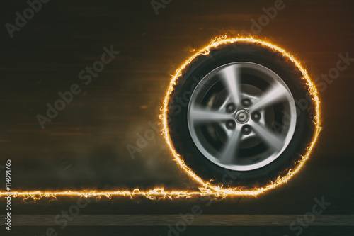Car Wheel on Fire