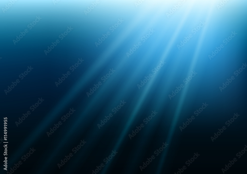 Rays of light under water. Sea vector background.