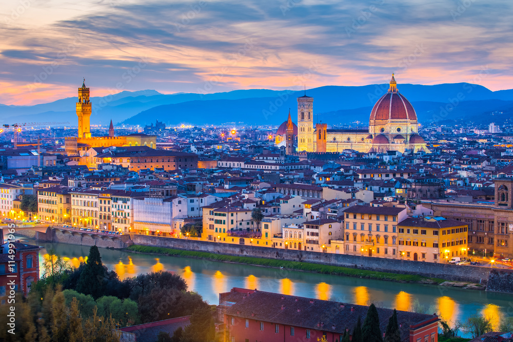 Florence skyline at night in Italy