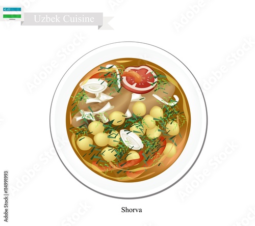 Shorva or Uzbekistan Potato, Meat and Beans Stew