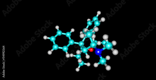 Betacetylmethadol molecular structure isolated on black