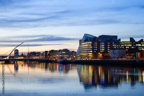 Dublin city and river during sunset