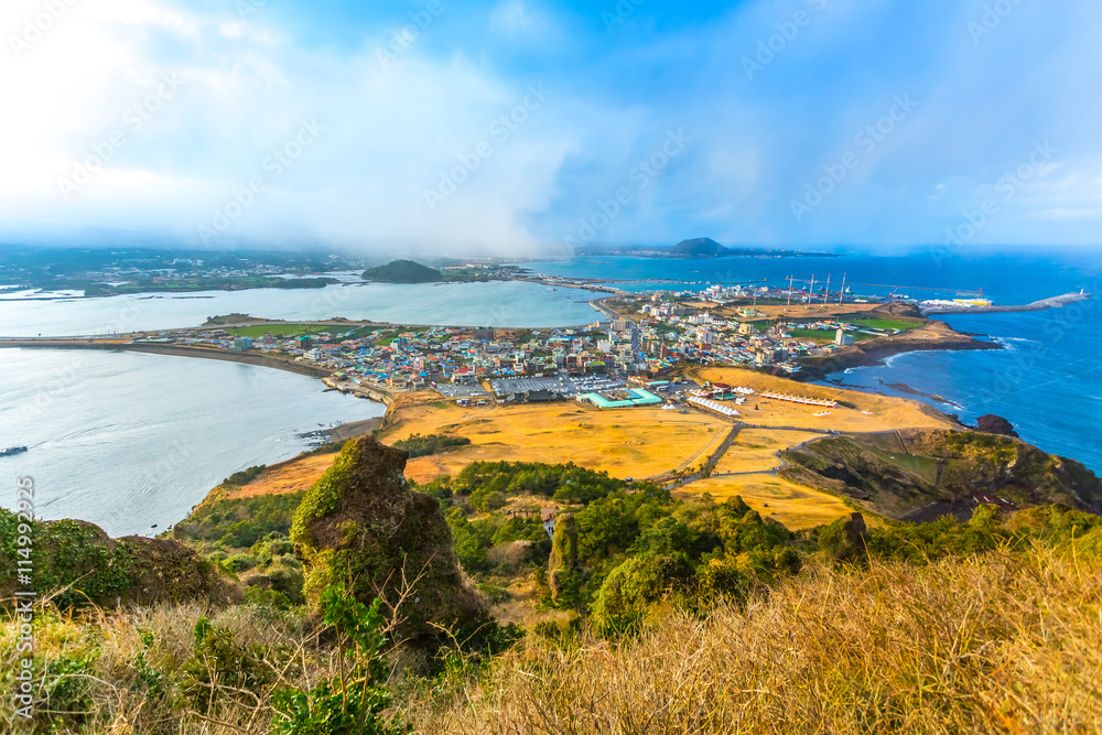 View from Seongsan Ilchulbong moutain in Jeju Island, South Korea Stock
