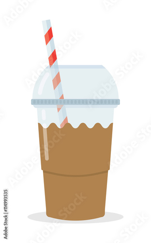 Glass of drink with tubule on white background.