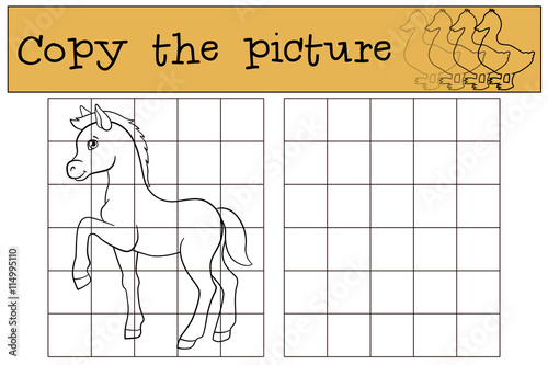 Children games: Copy the picture. Little cute foal.