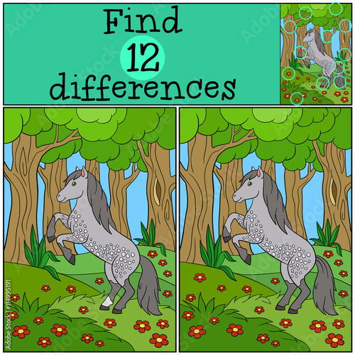 Children games: Find differences. Cute horse.