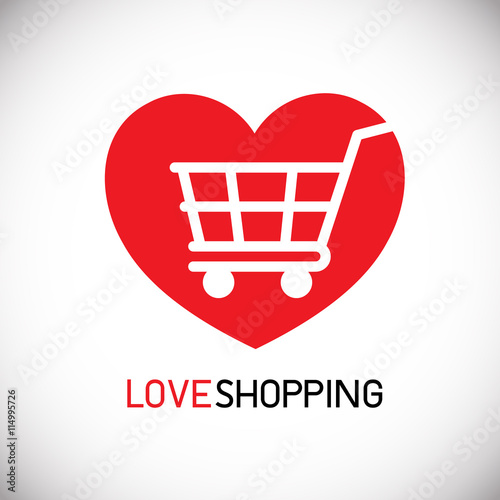 Shopping cart in heart shape icon,  for web and mobile, modern minimalistic flat design. Vector illustration