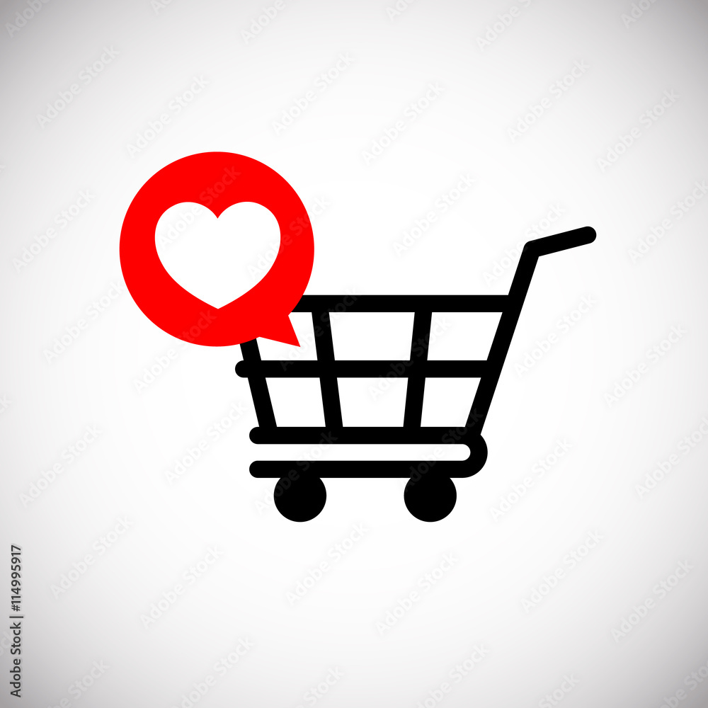Shopping cart with heart icon, for web and mobile, modern minimalistic flat design. Vector illustration. Shopping cart with heart icon, for web and mobile, modern minimalistic flat design. Vector illustration.