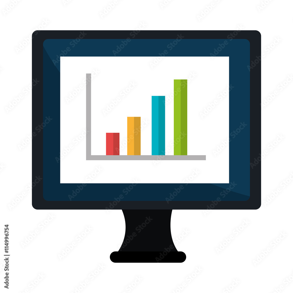 Computer with statistics bars showing growth on the screen, vector illustration. Computer with statistics bars showing growth on the screen, vector illustration.