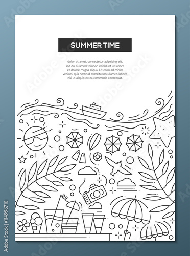 Summer Time - line design brochure poster template A4