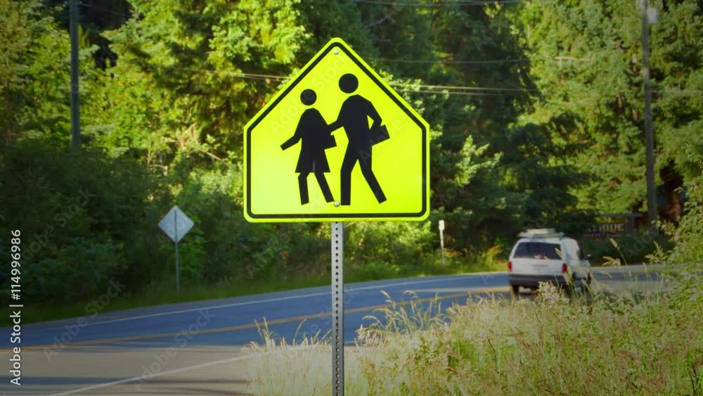 4K Pedestrian Crossing Sign, School Zone Near Street