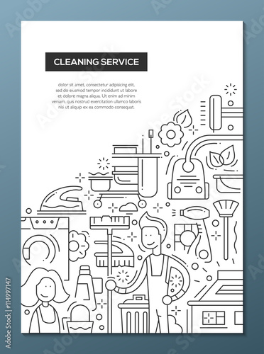 Cleaning Service - line design brochure poster template A4