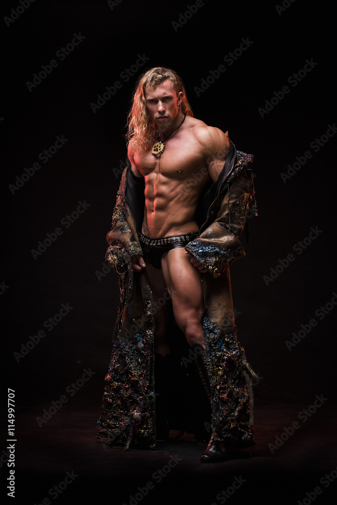 Man with sexy strong muscular body dressed in costume monster Stock Photo |  Adobe Stock