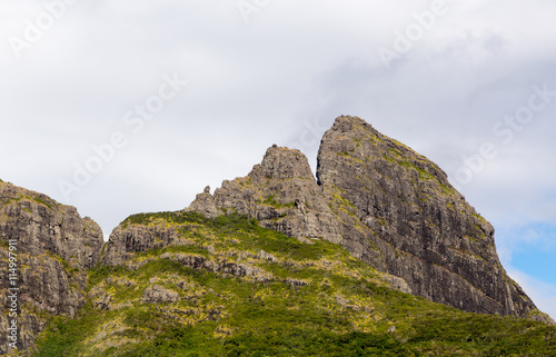 Bergkette auf Mauritius mit Zuckerrohrfeld © wsf-f