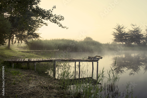 Fishing bridge, morning mist