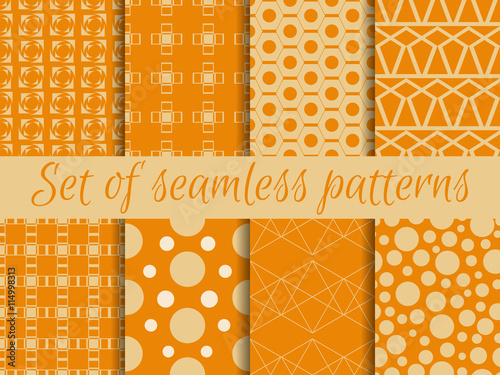 Set of seamless patterns. Geometric seamless pattern. Seamless pattern with circles, geometric chaos. Vector.