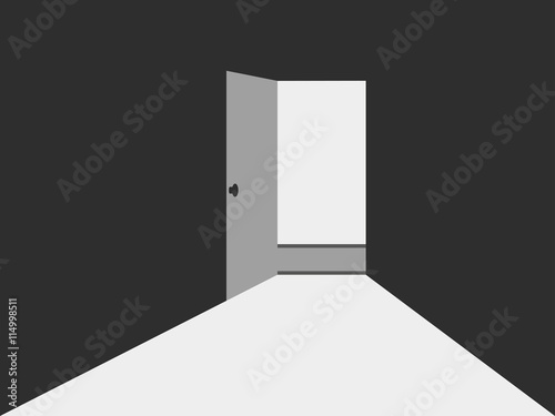 Open door with light. Light from the open door. Open door to a dark room.