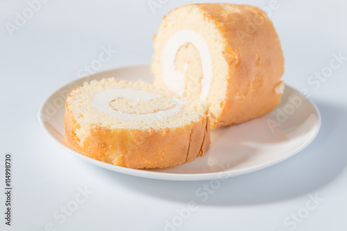 Cake roll on a white background