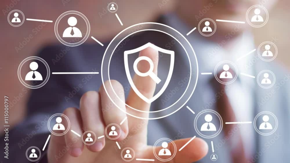 Button business shield security virus search magnifier