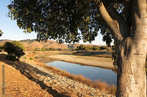 Northern California hills golden landscape Alameda Creek, Fremont, California photo