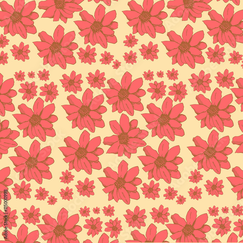 red flower, vector seamless pattern