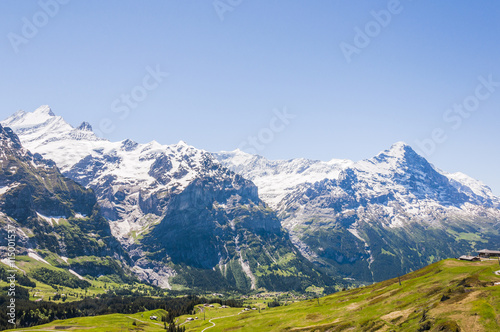 Grindelwald, Berner Oberland, Alpen, Eiger, Schreckhorn, Wetterhorn, Grindelwaldgletscher, Bergtal, First, Wanderweg, Sommer, Schweiz