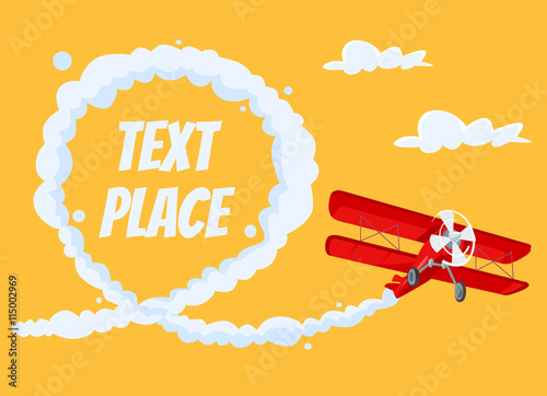 Airplane with speech bubble. Vector flat cartoon illustration