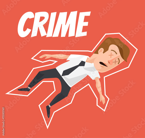 Dead businessman painted on ground. Vector flat cartoon illustration