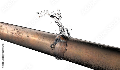 Fotografie, Obraz bursted copper pipe with water leaking out