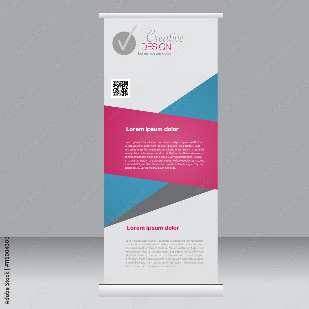 Roll up banner stand template. Abstract background for design, business, education, advertisement. Pink and blue color. Vector illustration. Roll up banner stand template. Abstract background for design, business, education, advertisement. Pink and blue color. Vector illustration.