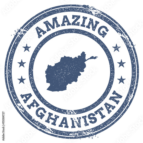 Vintage Amazing Afghanistan travel stamp with map outline. Afghanistan travel grunge round sticker.