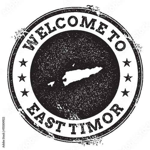 Vintage passport welcome stamp with Timor-Leste map. Grunge rubber stamp with Welcome to Timor-Leste text, vector illustration.