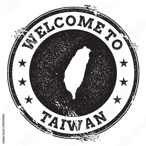 Vintage passport welcome stamp with Taiwan, Republic Of China map. Grunge rubber stamp with Welcome to Taiwan, Republic Of China text, vector illustration.