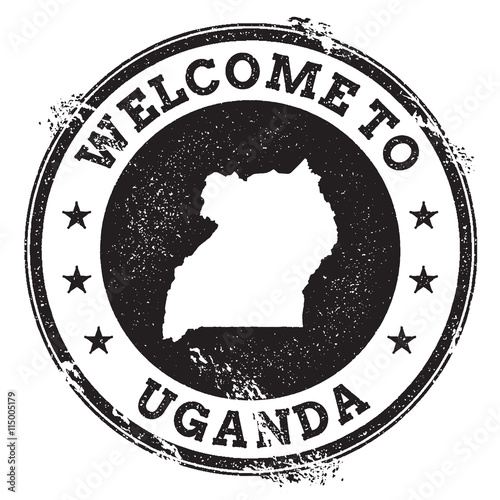 Vintage passport welcome stamp with Uganda map. Grunge rubber stamp with Welcome to Uganda text, vector illustration.