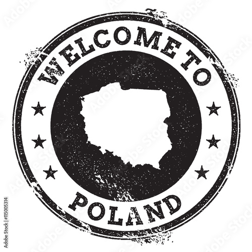 Vintage passport welcome stamp with Poland map. Grunge rubber stamp with Welcome to Poland text, vector illustration.