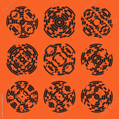 Abstract hightech collection set of 9 radars, Technology circle background. eps 10