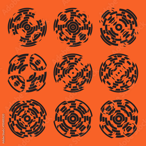 Abstract hightech collection set of 9 radars, Technology circle background. eps 10