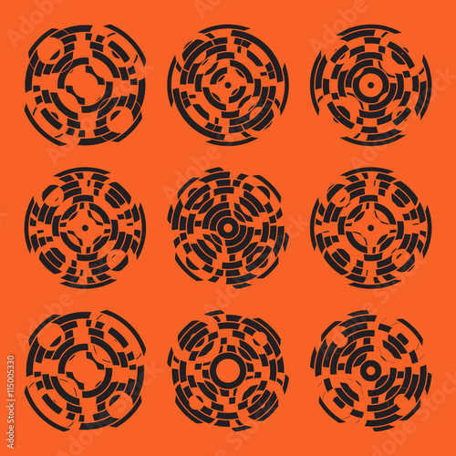 Abstract hightech collection set of 9 radars, Technology circle background. eps 10