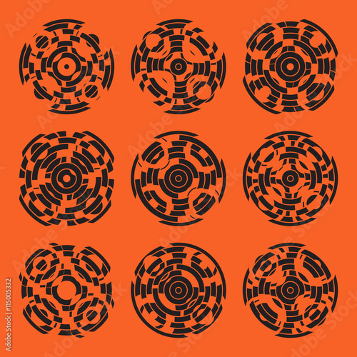Abstract hightech collection set of 9 radars, Technology circle background. eps 10