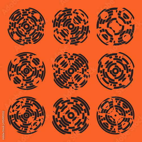 Abstract hightech collection set of 9 radars, Technology circle background. eps 10
