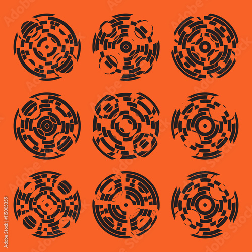 Abstract hightech collection set of 9 radars, Technology circle background. eps 10