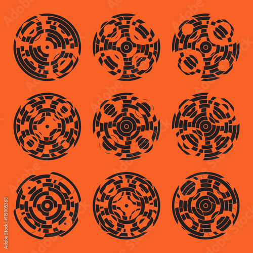 Abstract hightech collection set of 9 radars, Technology circle background. eps 10