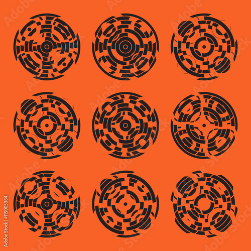 Abstract hightech collection set of 9 radars, Technology circle background. eps 10